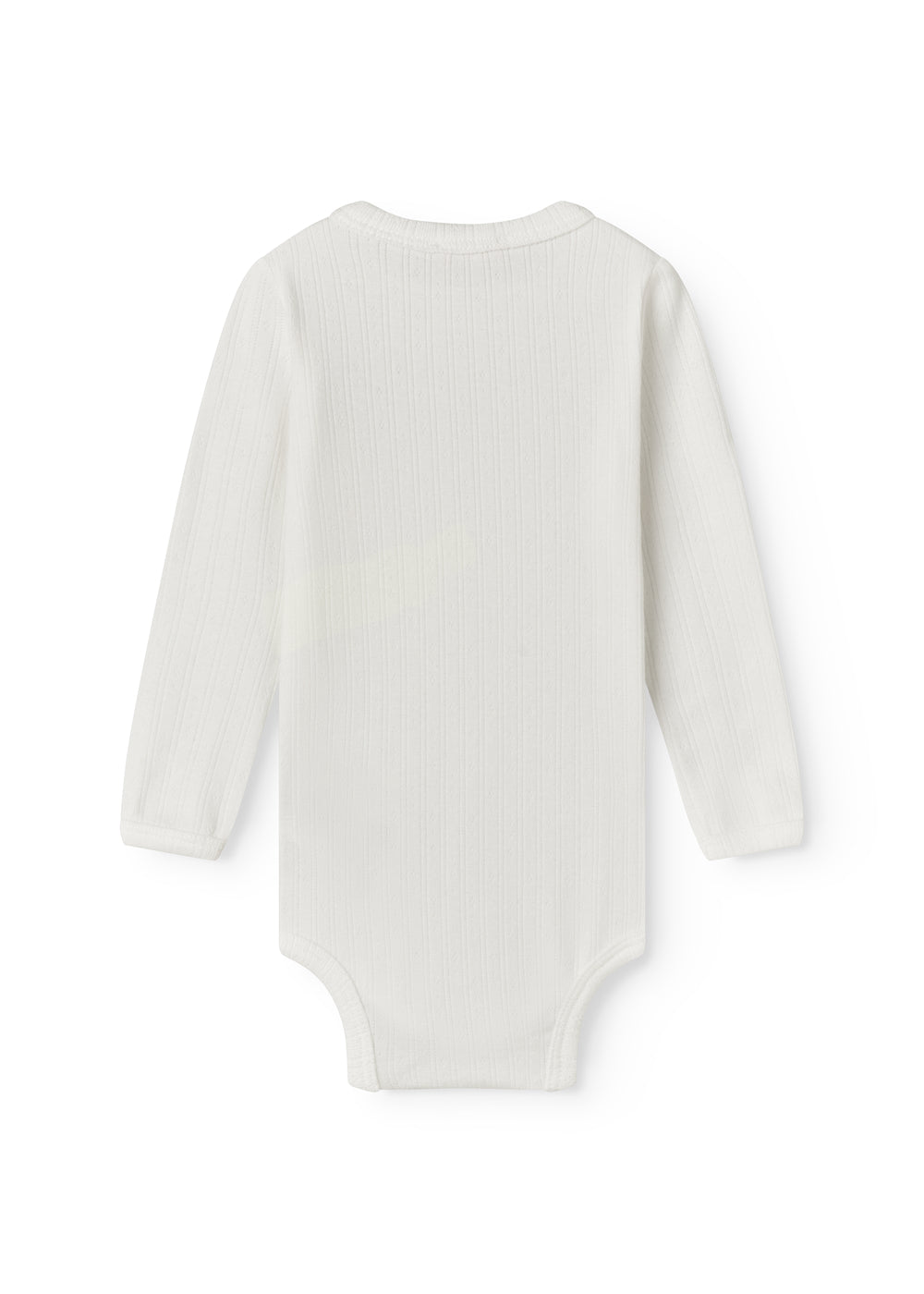 Langärmet hvid pointelle baby bodystocking