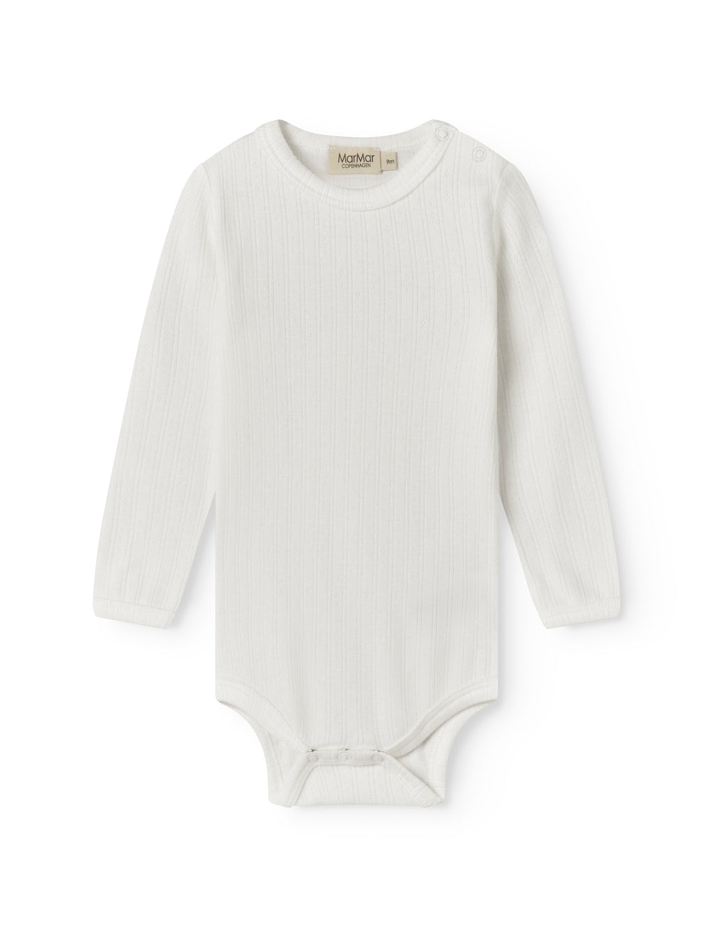 Langärmet hvid pointelle baby bodystocking