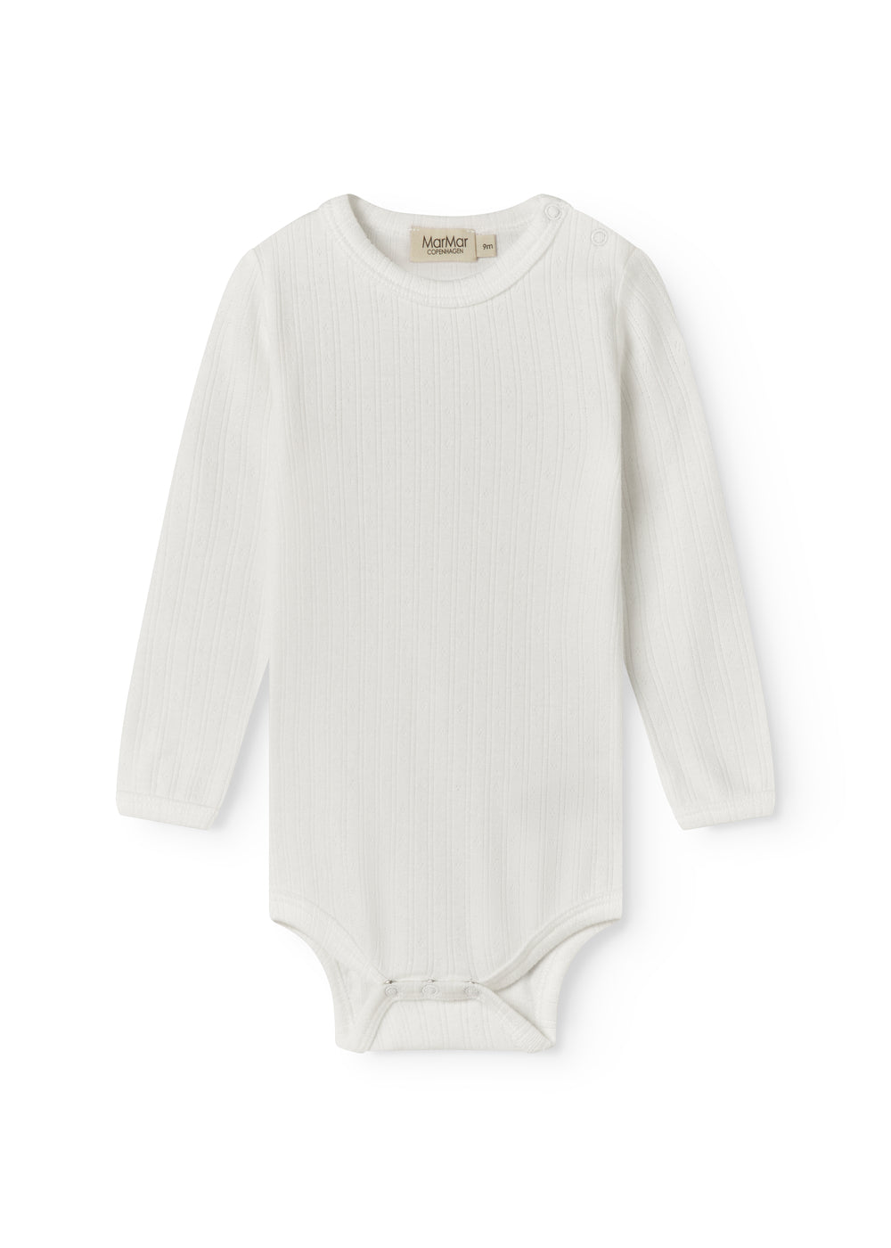 Langärmet hvid pointelle baby bodystocking