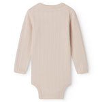 Langærmet lyserød pointelle baby bodystocking