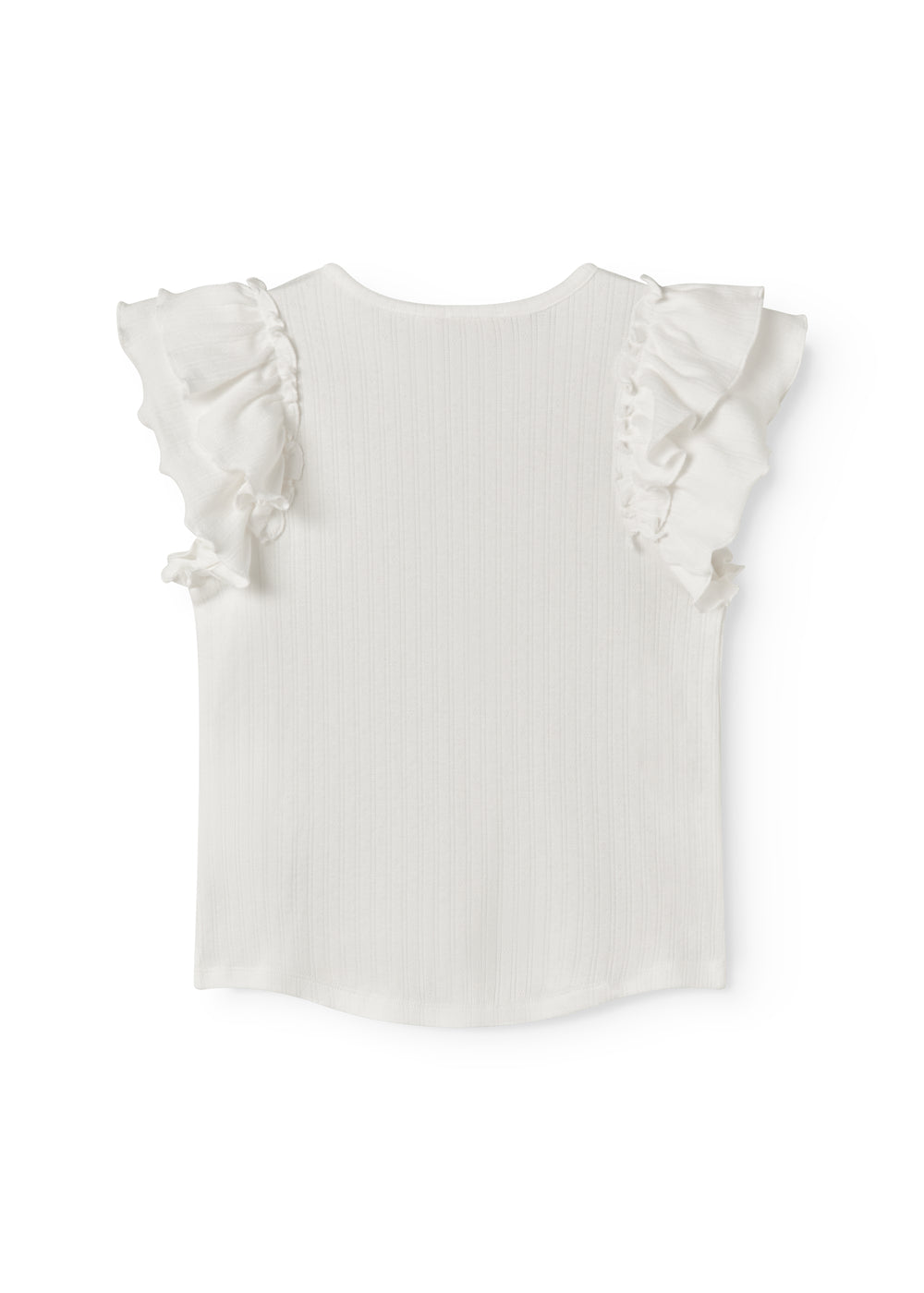 Short-sleeved white polka dot t-shirt for children with cuffs on the sleeves.