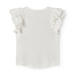 Short-sleeved white polka dot t-shirt for children with cuffs on the sleeves.