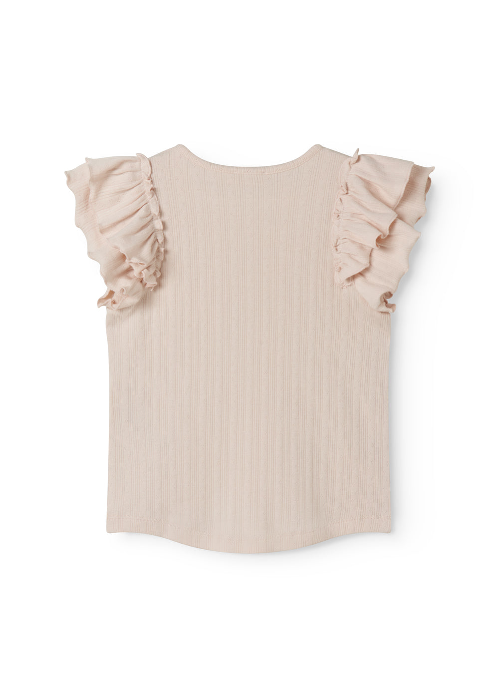 Kortærmet lyserød pointelle t-shirt til børn med flæser på ærmerne