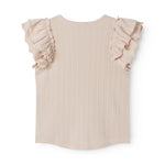 Kortærmet lyserød pointelle t-shirt til børn med flæser på ærmerne