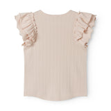 Kortærmet lyserød pointelle t-shirt til børn med flæser på ærmerne