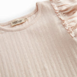 Kortærmet lyserød pointelle t-shirt til børn med flæser på ærmerne