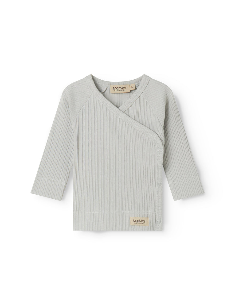 Light green pointelle blouse for newborns with a wrap-around closure.