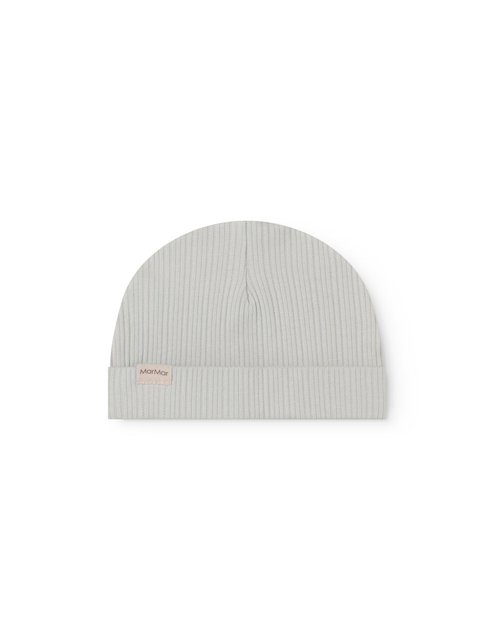 The baby hat in light green with a folded edge.