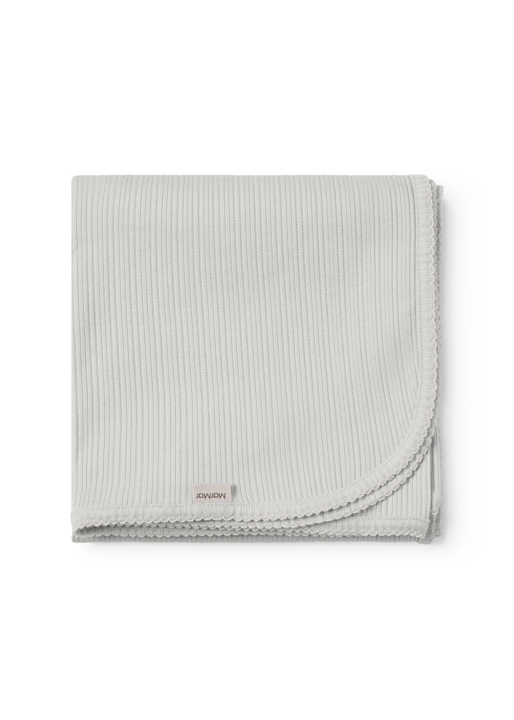 Lime green pointelle baby blanket with rounded corners and picot edges