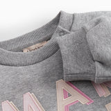 Gray baby sweatshirt with rosa MarMar logo.