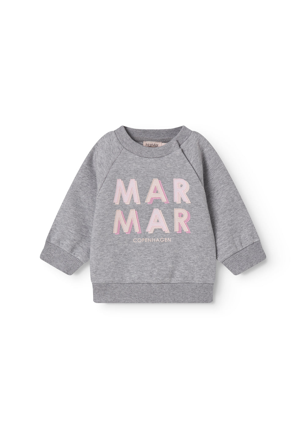 Gray baby sweatshirt with rosa MarMar logo.