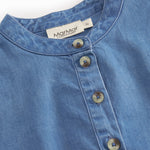 Denim shirt for children with a crew neck and button-up.