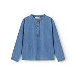 Denim shirt for children with a crew neck and button-up.