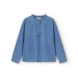 Denim shirt for children with a crew neck and button-up.
