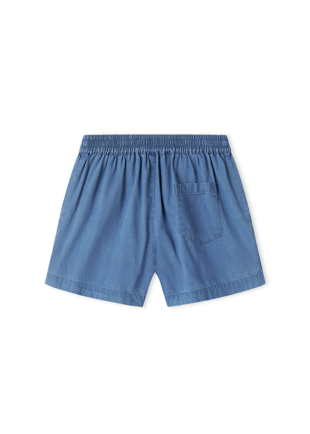 Denimshorts til børn med sidelommer og elastik i livet med bindebånd