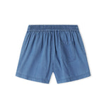 Denimshorts til børn med sidelommer og elastik i livet med bindebånd