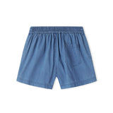 Denimshorts til børn med sidelommer og elastik i livet med bindebånd