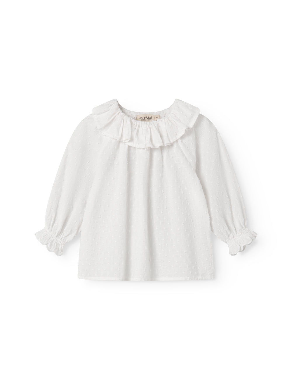 White baby bodysuit with a patterned design and collar