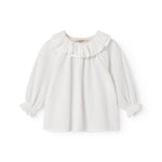 White baby bodysuit with a patterned design and collar