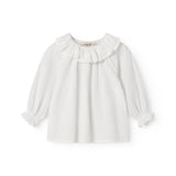 White baby bodysuit with a patterned design and collar