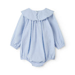 Lyseblå baby bodystocking med en fin bølget krave