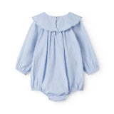 Lyseblå baby bodystocking med en fin bølget krave