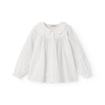 White long-sleeved shirt for children with embroidery pattern and collar