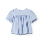 Short-sleeved blouse for children with puff sleeves and a fine embroidery pattern.