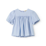 Short-sleeved blouse for children with puff sleeves and a fine embroidery pattern.