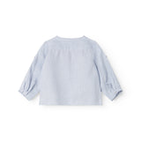 Langærmet lyseblå baby skjorte med kinakrave og knaplukning foran