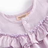 Light pink baby dress with short sleeves and lace details.