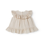 Ærmeløs beige top til baby med flæsedetaljer