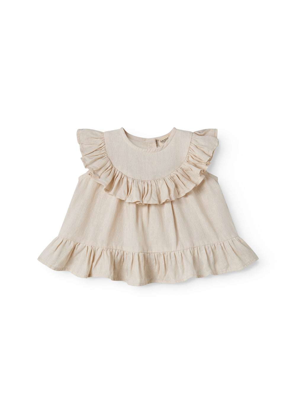 Ærmeløs beige top til baby med flæsedetaljer