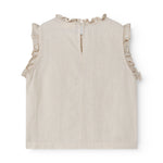 Ærmeløs beige top til børn med  flæsedetaljer