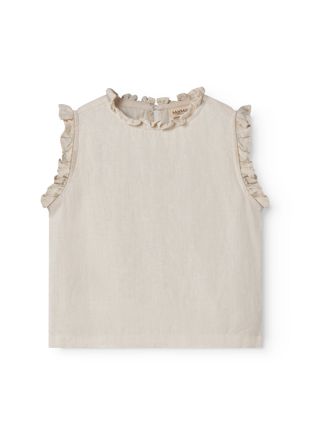 Sleeveless beige top for children with pleats.