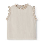 Sleeveless beige top for children with pleats.