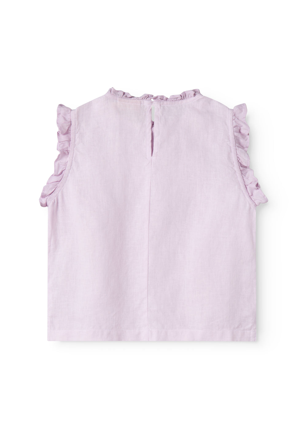 Ærmeløs lys lilla top til børn med flæsedetaljer