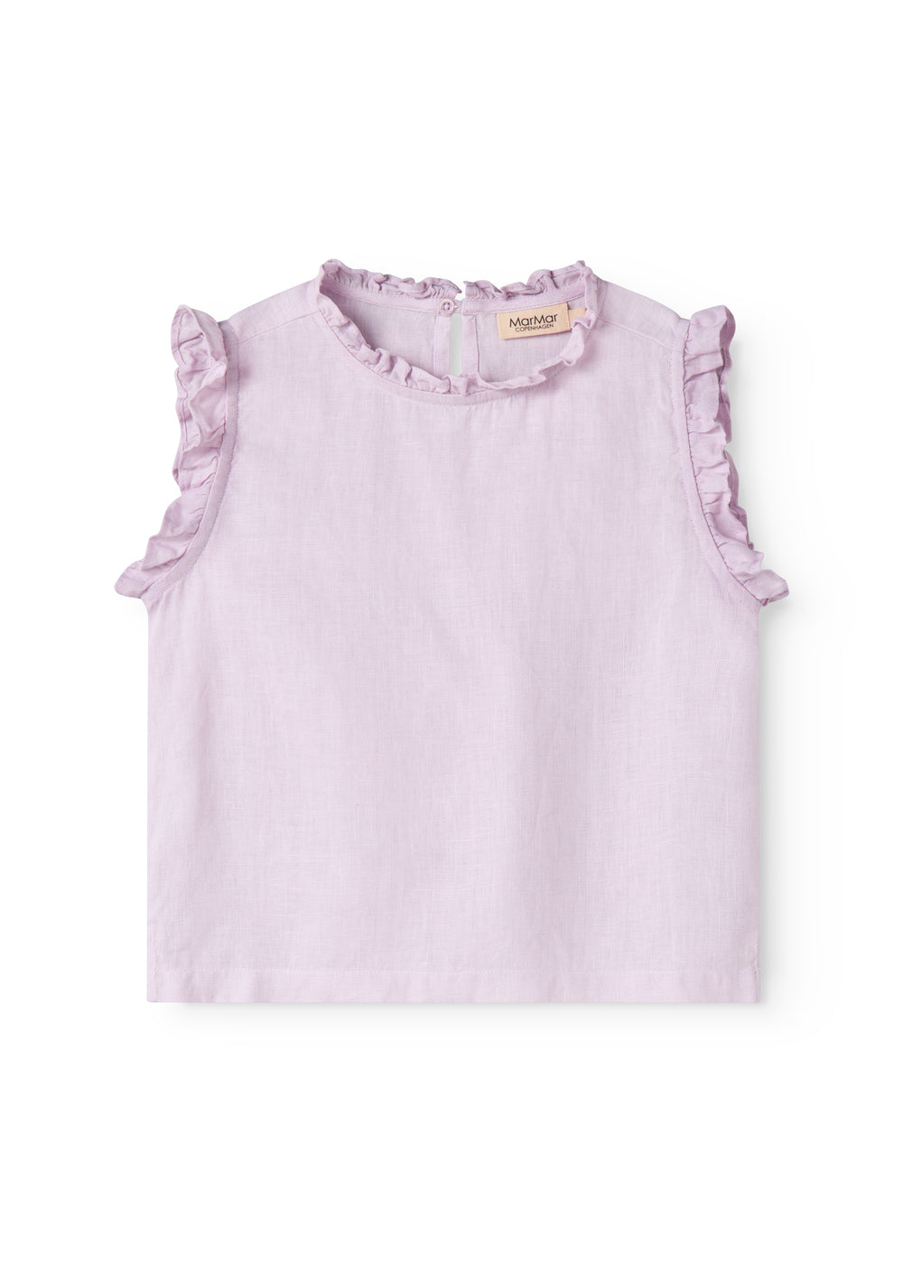 Sleeveless light purple top for children with lace details.