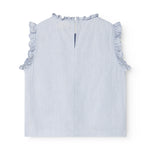 Ærmeløs lyseblå top til børn med flæsedetaljer