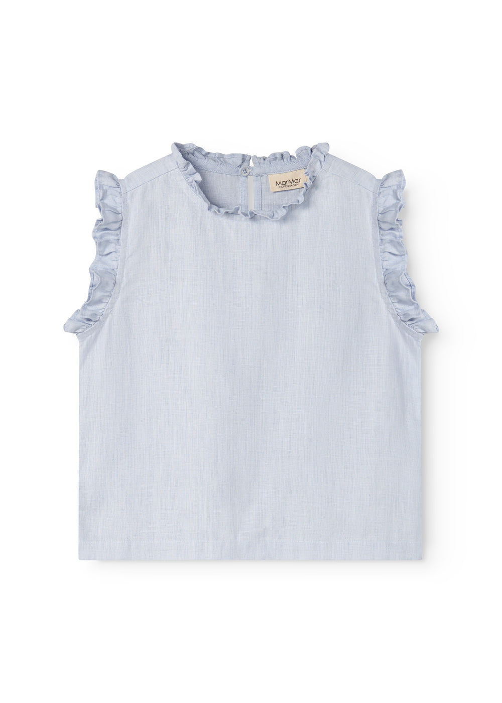 Sleeveless light blue top for children with lace details