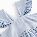 Ærmeløs kjole til børn med stropper og flæser på skulderen