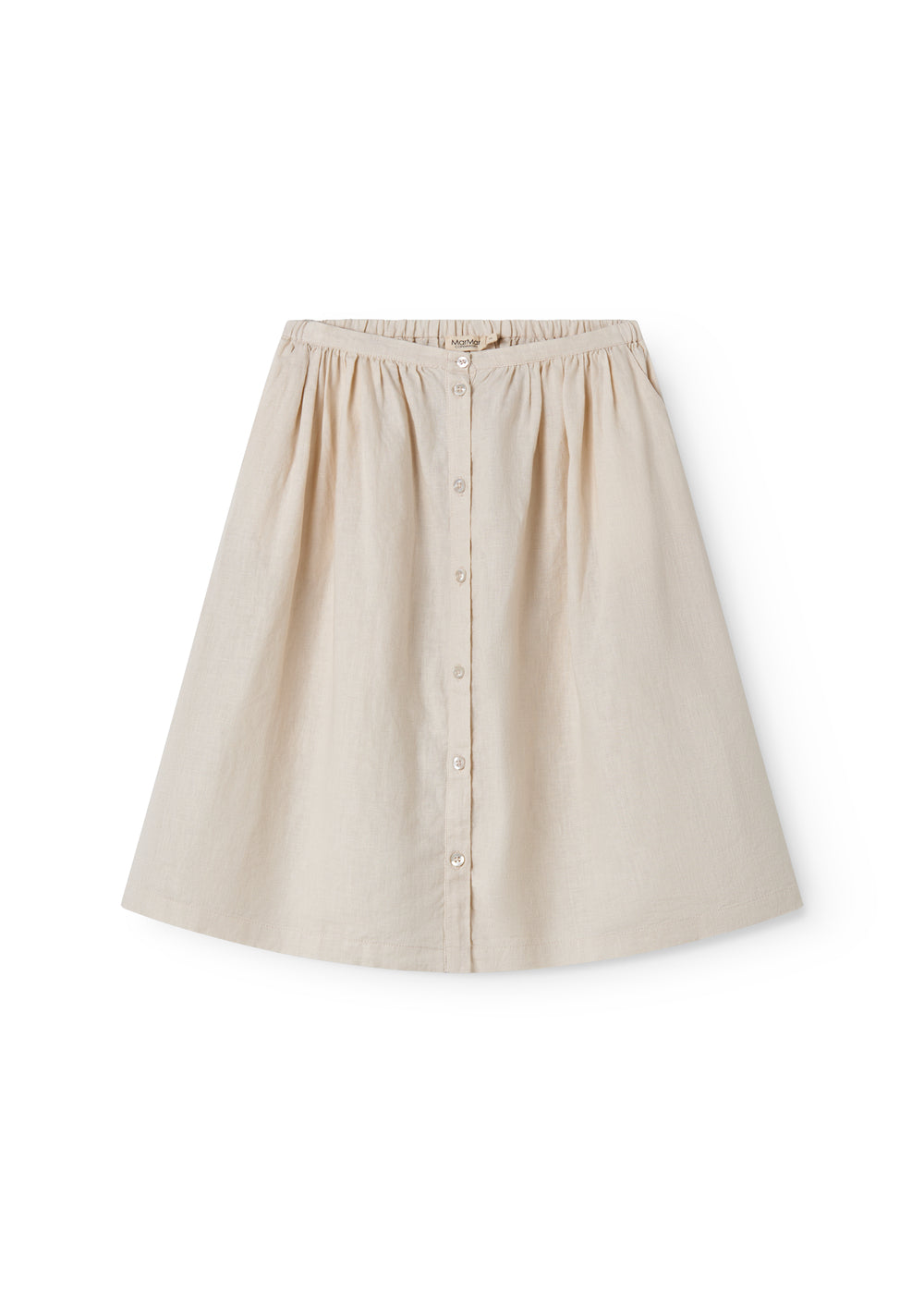 Beige hooded jacket for children with pockets and buttons.