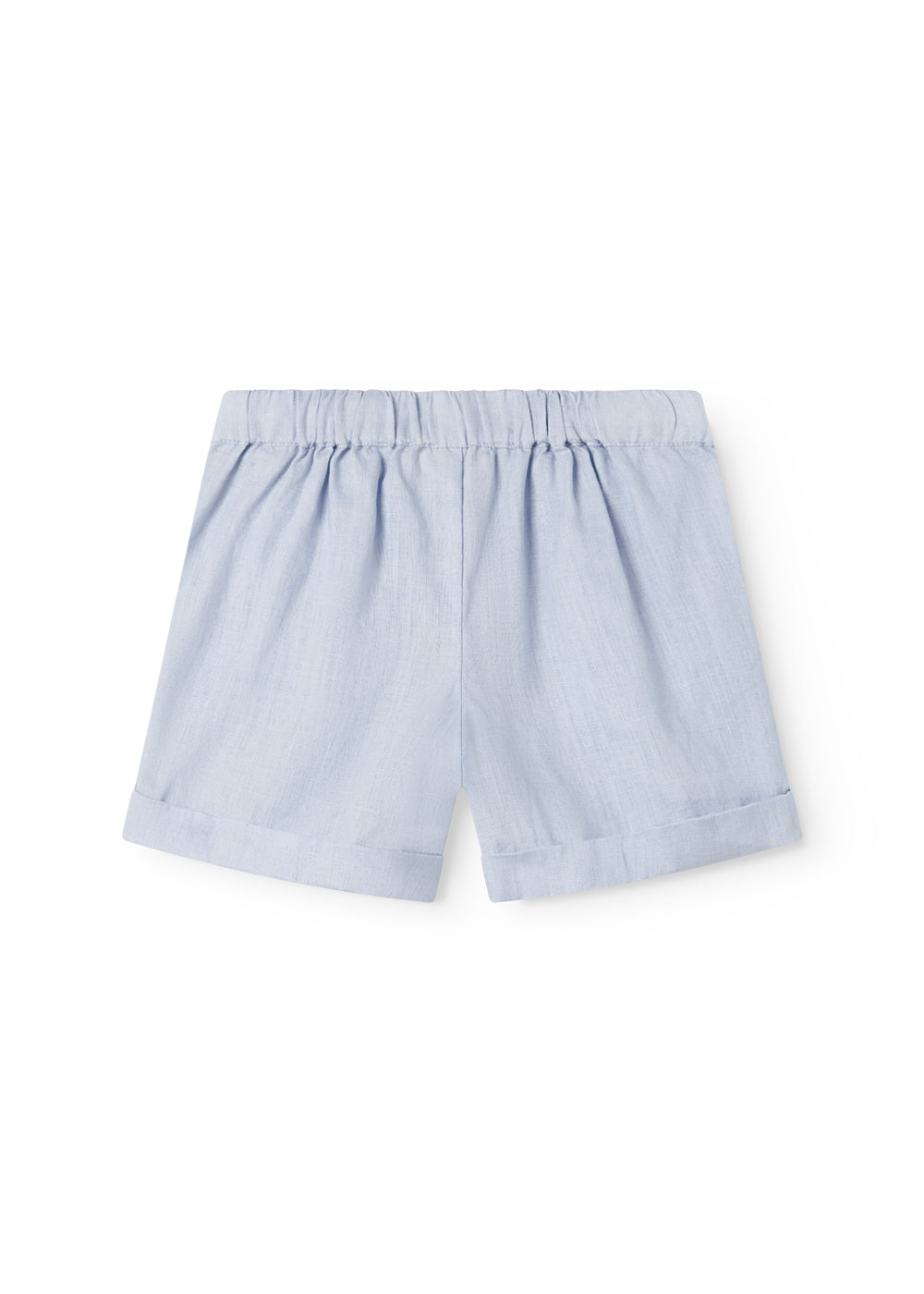 Lyseblå shorts til børn med knapper foran og opsmøget bukseben