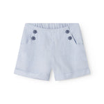Lyseblå shorts til børn med knapper foran og opsmøget bukseben