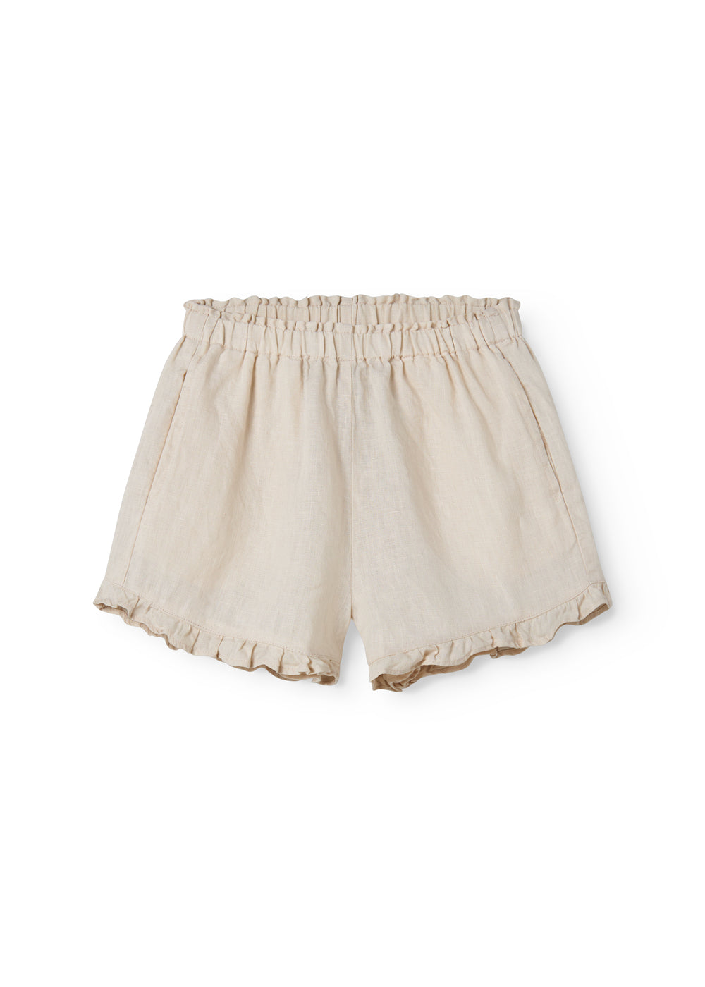 Beige shorts for children with pockets and side pockets.
