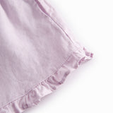 Lys lilla shorts til børn med flæser og sidelommer