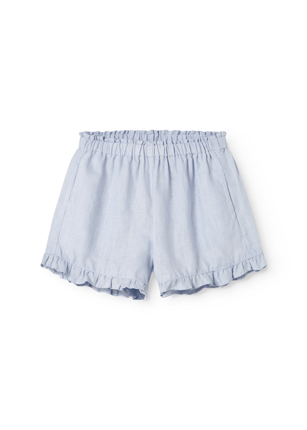 Light blue shorts for children with pockets and side seams.