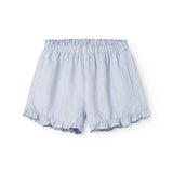 Light blue shorts for children with pockets and side seams.