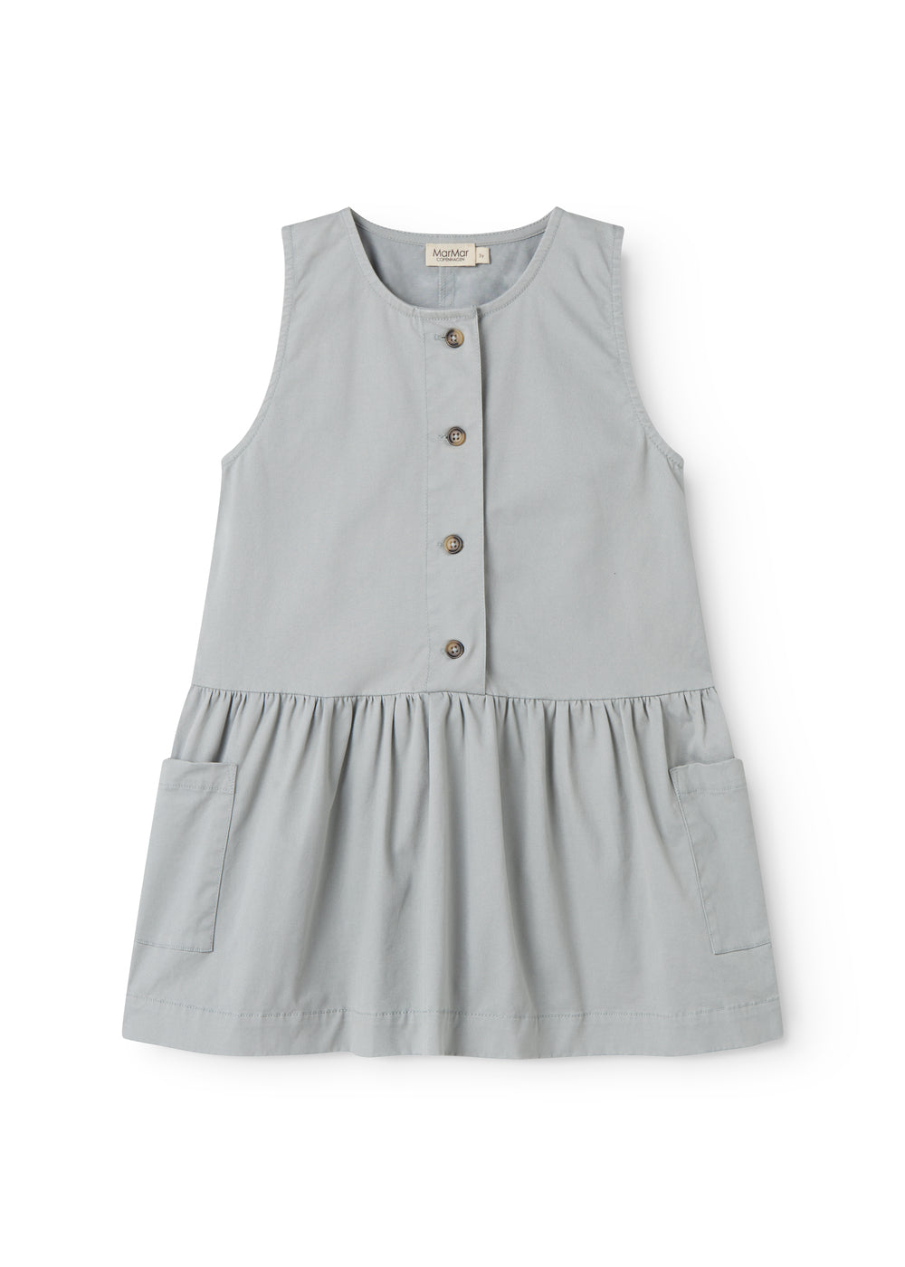 Sleeveless blue chino dress for children with buttons