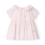 Kortærmet baby kjole med fint blomster broderi korte ærmer og krave